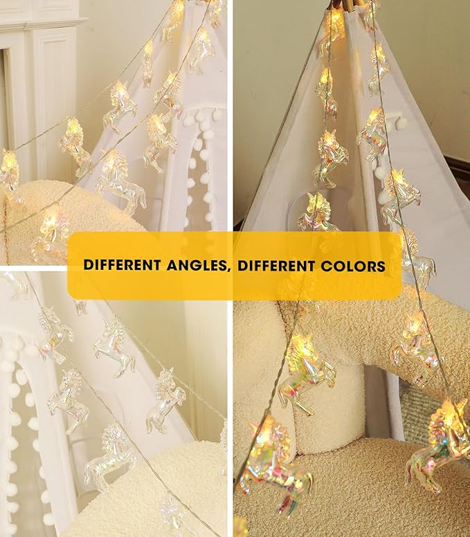 AceList 20 LED Unicorn String Lights, 10Ft Unicorn Birthday Decorations String Lights for Bedroom Party, USB&Battery Powered Waterproof Fairy Lights for Christmas Gifts, Tree Decor Indoor(White Wram)