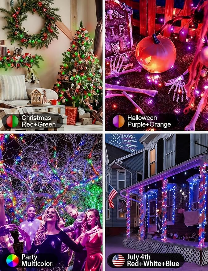echosari Christmas String Lights, 200 LED 66Ft Color Changing Smart String Lights with App, Music Sync for Bedroom Party Trees Decor (Dark Green Wire)