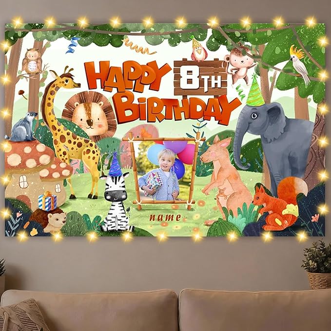 Custom Safari Birthday Decorations Supplies,Personalization Jungle Theme Birthday Decorations,Jungle Party Decorations Happy Birthday Banner Background