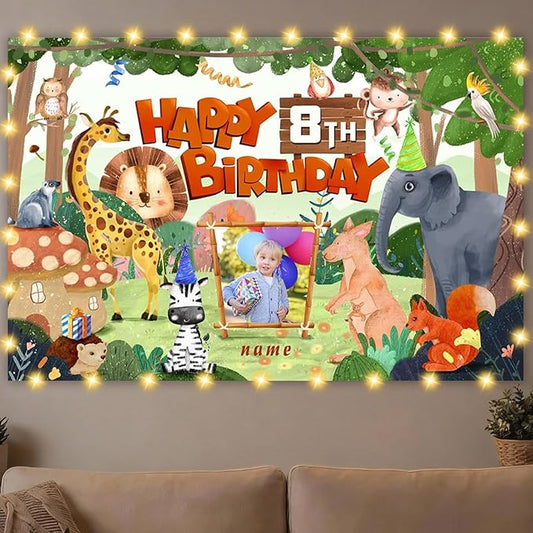 Custom Safari Birthday Decorations Supplies,Personalization Jungle Theme Birthday Decorations,Jungle Party Decorations Happy Birthday Banner Background