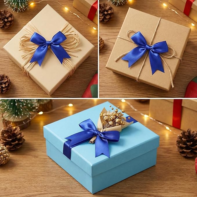 Royal Blue Gift Wrap Bows - 50 Pcs 3.3 Inch Elegant Metallic Bows for Men's Gifts, Corporate Events, Father's Day, Wedding Decor, Christmas, Birthday, Party Decorations (Includes 50 Adhesive)