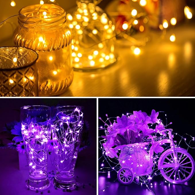 ZGWJ 12 Pack Battery Powered Fairy Lights, Mixed Colors 7Ft 20 Mini LED Silver Wires, 3 Modes for DIY, Party, Wedding, Bedroom, Halloween Christmas Decoration (Warm Purple)