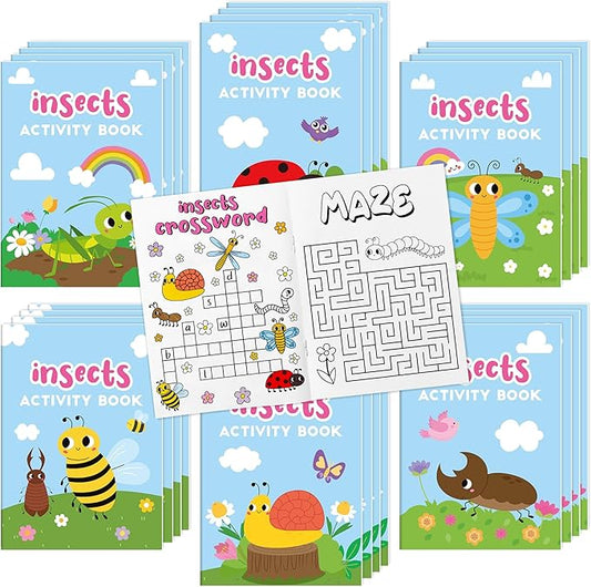 Insect Activity Books for Kids -24Pcs Bulk Insect Theme Games Coloring Book Set Mini Mazes Word Search Word Scramble Games for Birthday Graduation Holiday Party Goodie Bags Stuffer Classroom Favors
