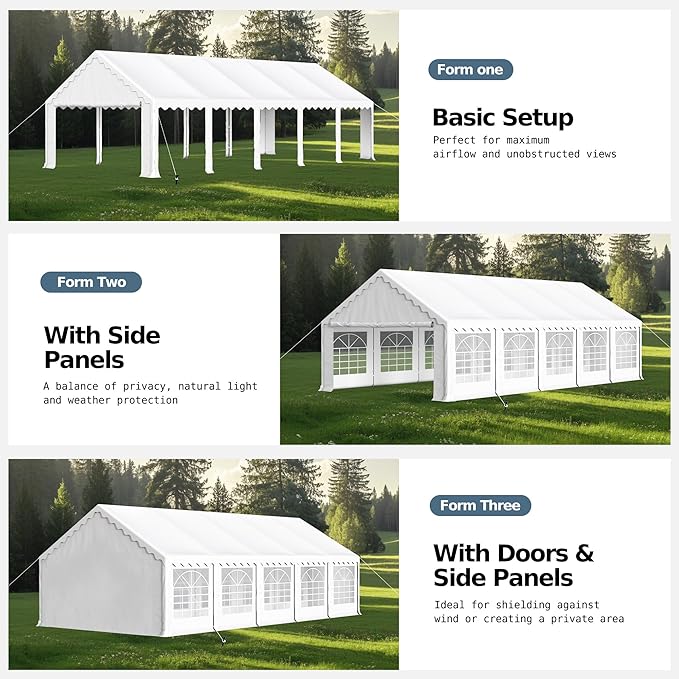 MFSTUDIO 16x32 Party Tents, Outdoor Heavy Duty Tents for Parties with Removable Sidewalls, Canopy Events Tent Shelter for Outdoor Wedding Birthday Backyard, White