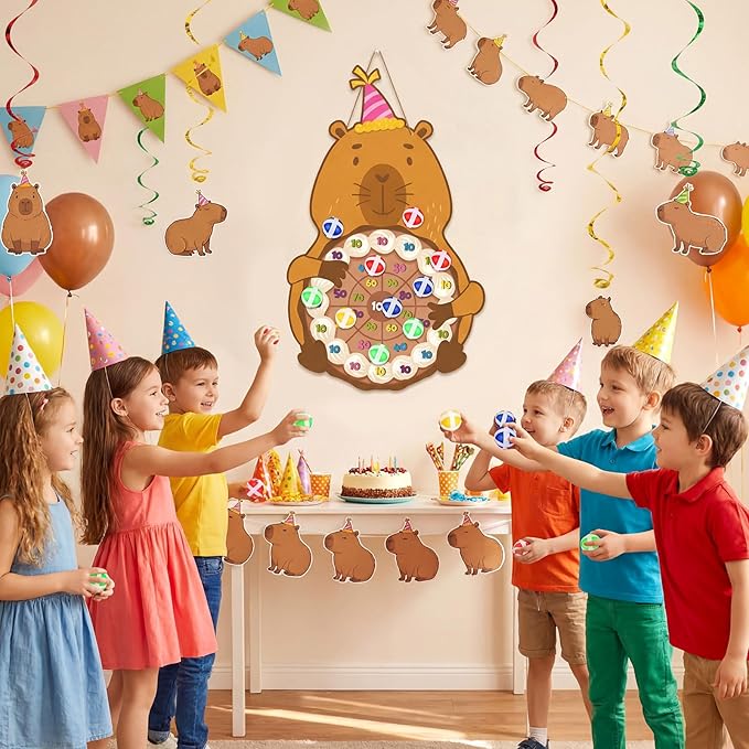 Seenelling Capybara Party Game 33 x 20 Capybara Dart Board with 12 Sticky Balls Toys Birthday Capy Party Decorations Favors