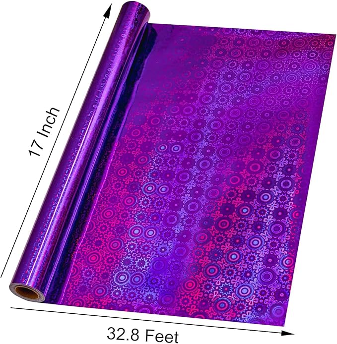 Burymento Purple Wrapping Paper Roll, Metallic Holographic Bohemia Gift Wrap for Birthday, Valentines, Mothers day, Graduation, Wedding, Fathers day, Baby Shower, Christmas (17 IN x 32.8 FT)
