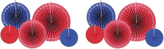 Beistle Bandana Accordion Paper Fans 10 Piece, 9" - 16", Red/Blue