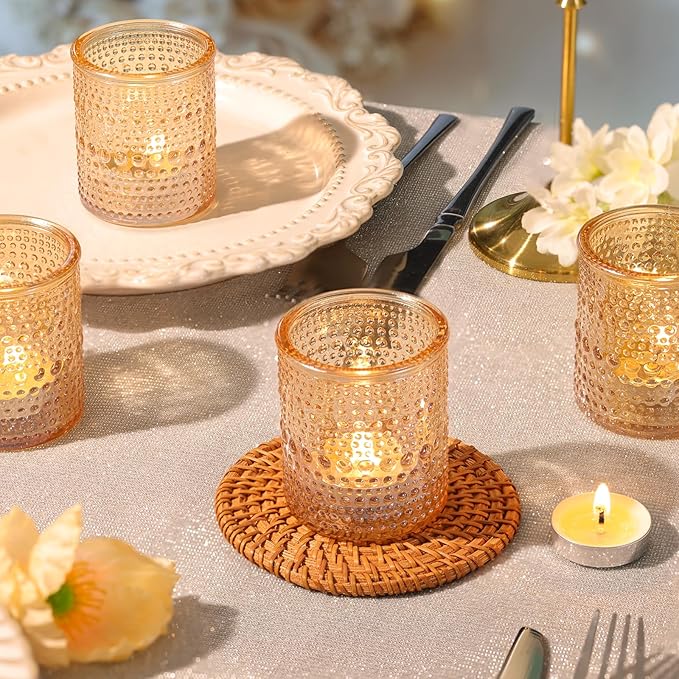 40Pcs Glass Votive Candle Holders, Gold Tea Light Candle Holders Vintage Tealight Candle Holder Bulk for Autumn, Thanksgiving Table Centerpieces, Christmas Decor (Gold)