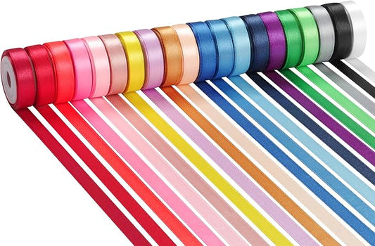 LIUYAXI Rainbow Satin Ribbon Set – 20 Colors, 3/8" x 5 Yards Each, 100 Yards Total, Double Faced Colorful Satin Ribbons for Gift Wrapping, Hair Bows, DIY Crafts,Christmas