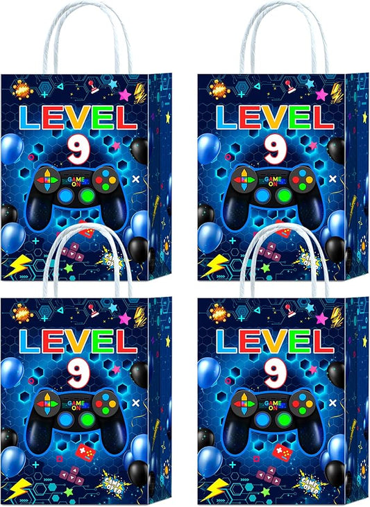 Tyndallrays 16 Pieces Video Game 9th Birthday Party Favors Bags,Video Game Level 9 Gift Snacks Treat Candy Favors Bags with Handles for 9th Birthday Party Decorations
