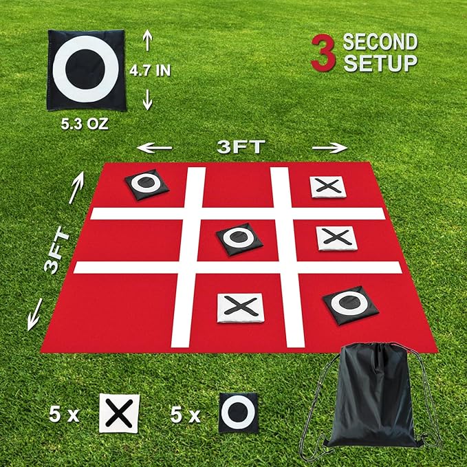 PJDRLLC Giant Tic Tac Toe Bean Bag Toss - Outdoor Camping Backyard Lawn Games for Kids Adults - Large Indoor Family Games for Christmas Party