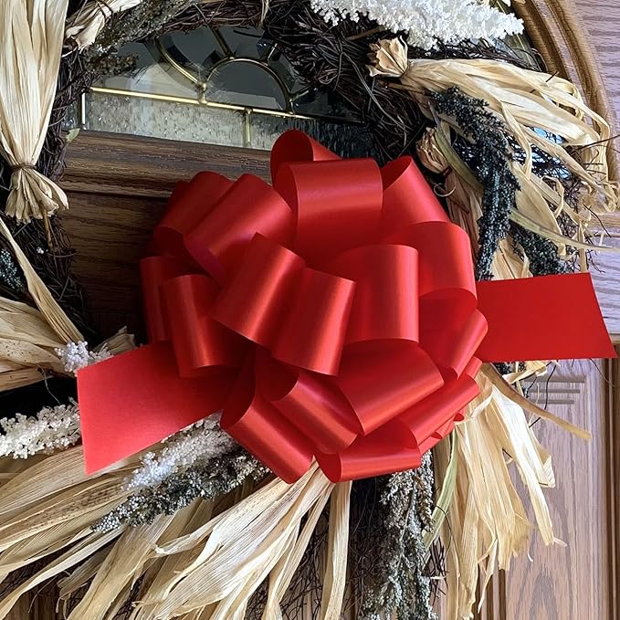 Large Red Ribbon Pull Bows - 9" Wide, Set of 6, Memorial Day, 4th of July, America 250 Anniversary, Mother's Day, Wreath, Fundraiser, Gift Basket, USA Patriotic Decor, Team Colors, Birthday