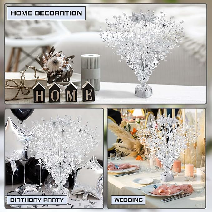 Wenqik 6 Pcs Graduation Table Centerpiece Party Decoration Spray Centerpiece Foil Star Centerpieces Table Decorations for Party Event Anniversary Memorial Dining Holiday Celebration(Silver)