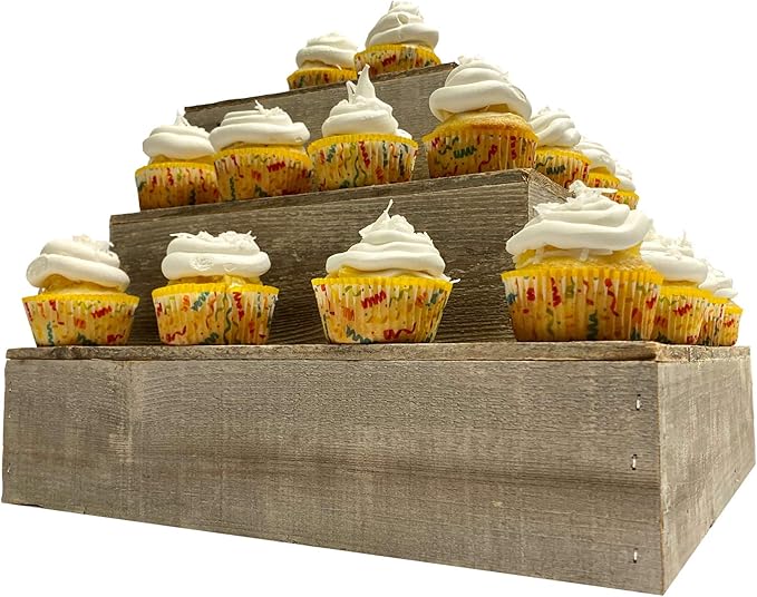 BARNWOODUSA Wood Cake Stand Set of 3 Natural Weathered Gray Rustic Wooden Wedding Dessert Stand Vintage Sturdy 100% Reclaimed Wood