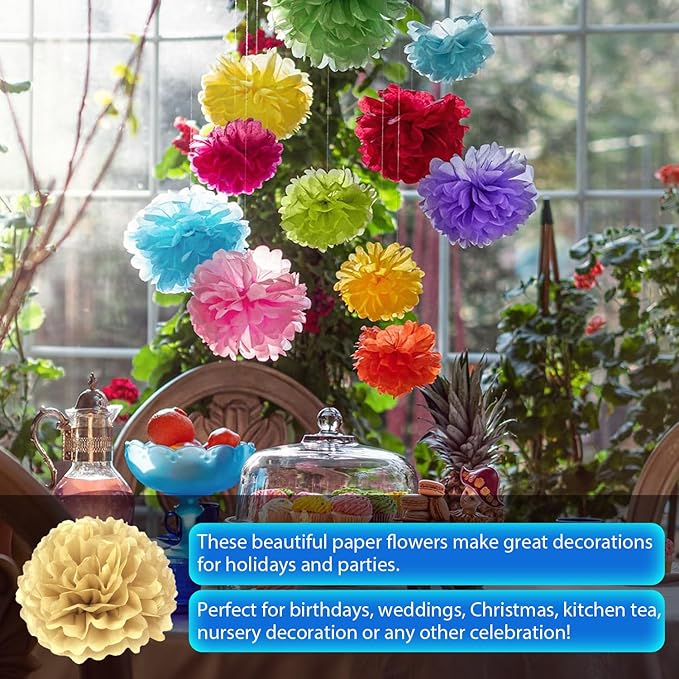 Qimoo 20pcs Khaki Tissue Paper Pom-poms Flowers Ball for Party Wedding Outdoor Decoration