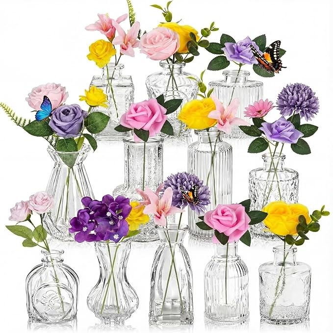 36 Pcs Artificial Flowers Table Centerpiece with Vases Spring Colorful Wildflower Centerpieces Silk Flower Arrangement for Wedding Baby Shower Table Centerpieces Party(Elegant Grace)