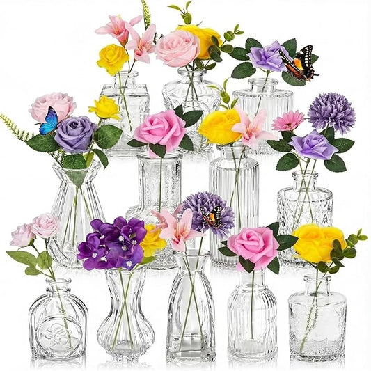 36 Pcs Artificial Flowers Table Centerpiece with Vases Spring Colorful Wildflower Centerpieces Silk Flower Arrangement for Wedding Baby Shower Table Centerpieces Party(Elegant Grace)