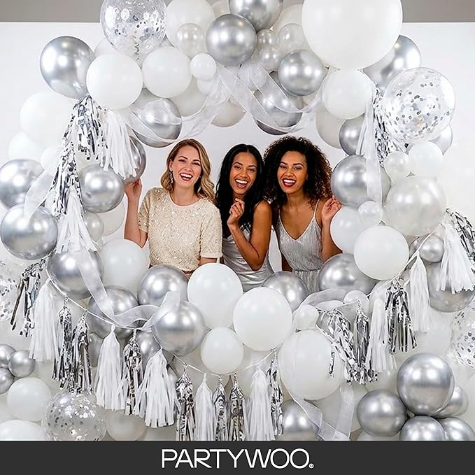 PartyWoo White Balloons 155pcs Different Sizes Pack of 18 12 10 5 Inch Matte White Latex Balloon Arch Kit Garland for Wedding Bridal Graduation Baby Shower Birthday Party Decorations White-Y13