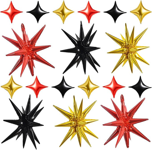 TONIFUL 22Inch 18Pcs Black Gold Red Explosion Star Mylar Balloons and 10Inch Four Pointed Star Balloons Set for Christmas New Year Birthday Wedding Bridal Shower Anniversary Photo Booth Supplies