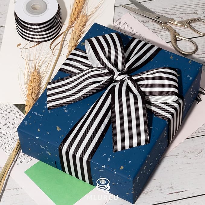 Black and White Striped Ribbon 3 Rolls Grosgrain Ribbon 5/8", 7/8", 1.5", Stripe Fabric Ribbon for Crafts, Gift Wrapping, Wreaths, Bow Making, DIY Banners, Party and Holiday Decor