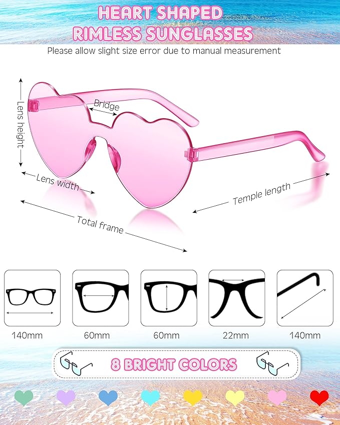 Colzzy 16 Pair Heart Shaped Sunglasses Bulk Witch Birthday Party Sunglasses Candy Color Eyewear for Party Women