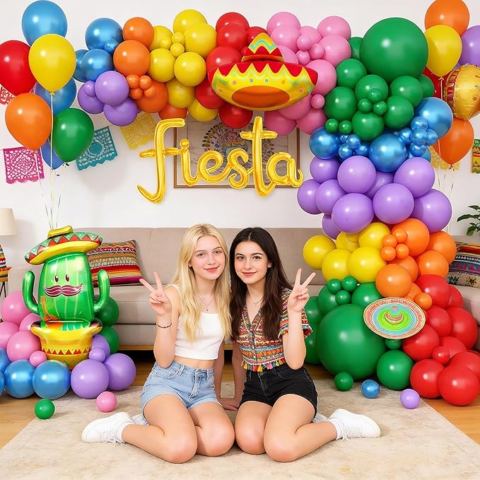 157PCS Cinco de Mayo Fiesta Balloon Arch Kit-Fiesta Balloons Garland for Mexican Fiesta Party Decorations Hawaii Tropical Luau Birthday Party Cactus Taco Carnival Balloons (Mexico)