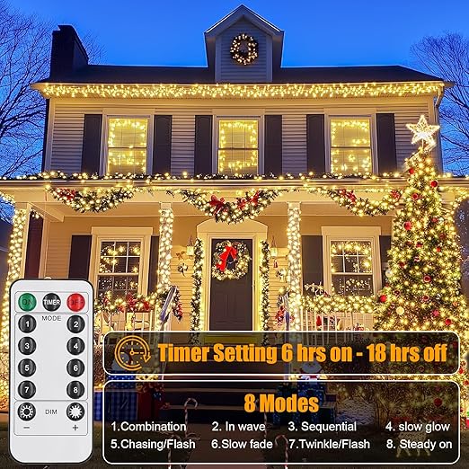 4 Pack Fairy Lights Battery Operated with Remote, 33FT 100LED Waterproof Twinkle String Lights with Timer & 8 Modes,for Indoor Outdoor Patio Garden Wedding Party Christmas Decor-Warm White