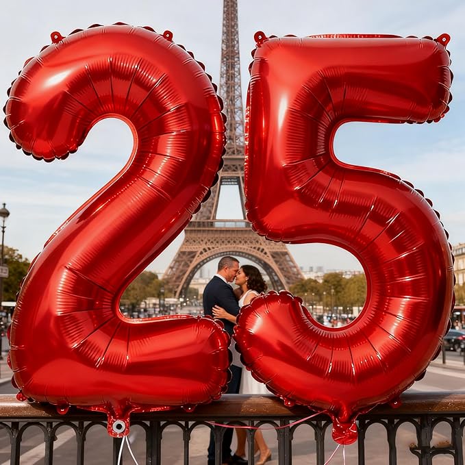 Red Number 25 Balloons 40 Inch Giant Number Red 25 Foil Mylar Balloons for 25th Birthday Anniversary Events Party Decorations