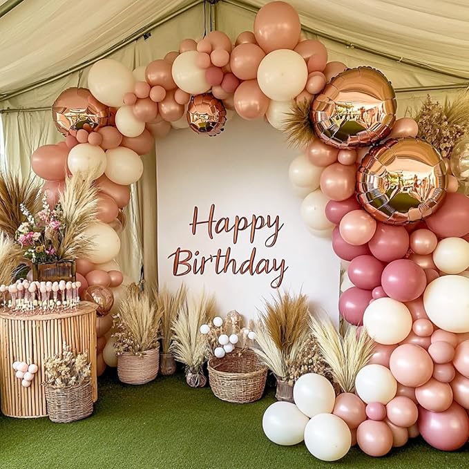 RUBFAC 129pcs Retro Pink Balloons Different Sizes 18 12 10 5 Inch, Latex Blush Balloon Garland Arch Kit for Valentine's Day Birthday Baby Shower Wedding Princess Boho Theme Party Decoration