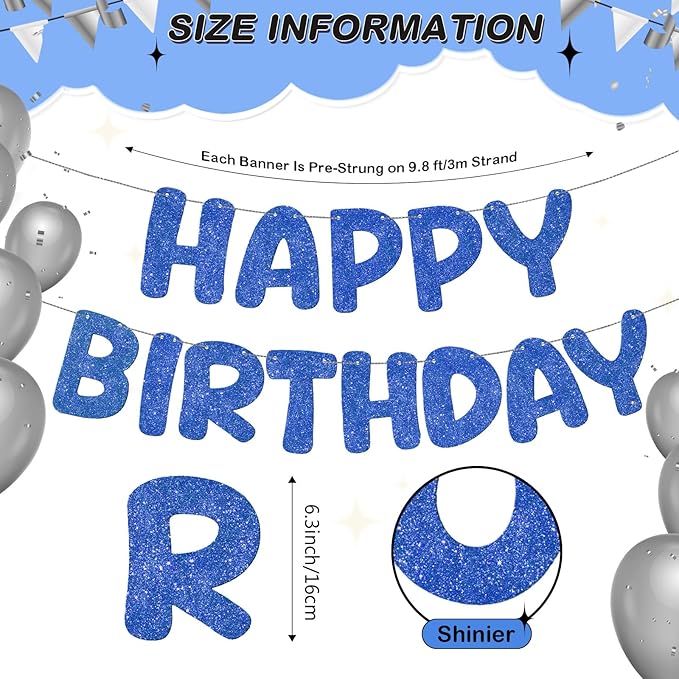 Fulmoon Glitter Pre Strung Happy Birthday Banner No DIY Party Decorations Happy Birthday Sign Decor for Men Women Boy Girls Backdrop(Navy Blue)