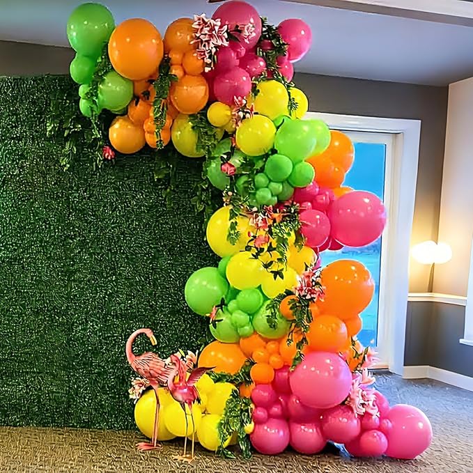Tropical Balloons, Hawaiian Party Balloons, Hot Pink Orange Teal Green and Yellow Latex Balloon for Summer Birthday Baby Shower Tropical Party Decorations