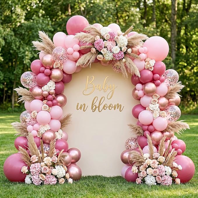 Dusty Rose Balloon Set, 60 Packs 12 Inch Retro Pink Metallic Chrome Rose Gold Pearl Macaron Light Pink Balloons for Girls Birthday Decorations, Bridal Shower, Wedding, Bachelorette Party