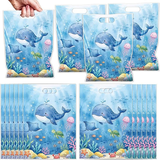Falueqg Under the Sea Party Favor Bags - 50 Pcs Under the Sea Goodie Candy Snack Bags Ocean Animals Party Favors for Summer Ocean Pool Beach Birthday Baby Shower Decorations