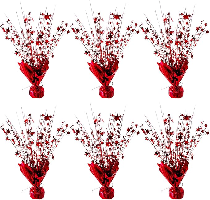 FUBININA 6 Pack Valentine's Day Table Centerpieces Metallic Red Foil Spray Centerpiece Star Table Decoration Burst for Birthday Wedding Memorial Christmas Anniversary Nye Party Supplies Decor