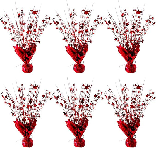 FUBININA 6 Pack Valentine's Day Table Centerpieces Metallic Red Foil Spray Centerpiece Star Table Decoration Burst for Birthday Wedding Memorial Christmas Anniversary Nye Party Supplies Decor