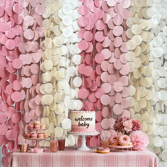 205 Ft Dusty Rose Pink Party Decorations Dusty Pink Khaki Beige Circle Dot Backdrop Garland Tissue Paper Polka Dots Hanging Streamer for Girl Baby Shower Birthday Wedding Bridal Shower Party Supplies