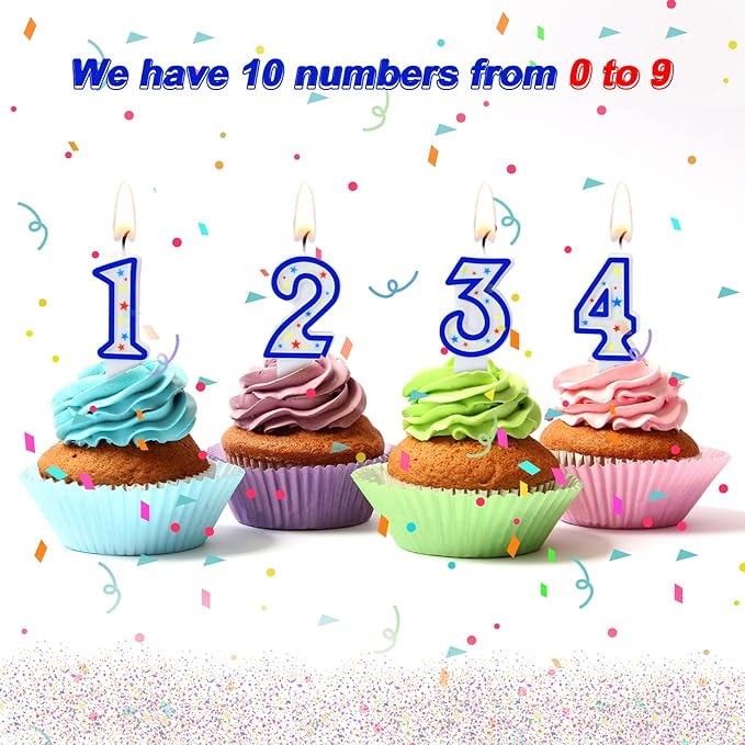 Nuanchu 10 Pcs Number Birthday Candles for Cakes, Polka Dot Colorful 0-9 Numeric Candles for Birthday Cake Decoration, Numeral Topper Decor for Wedding Anniversary Reunions Party Celebrations(Blue)