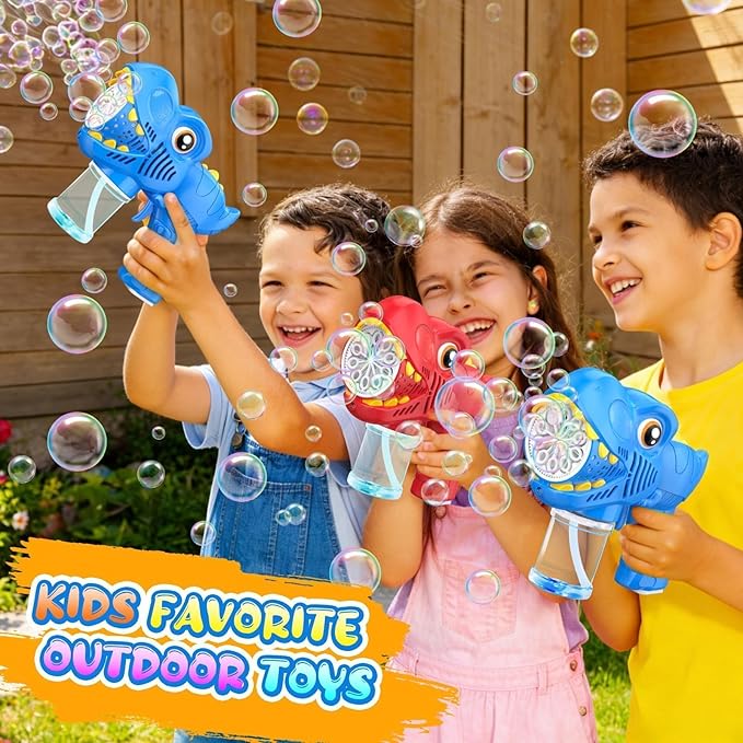 Bubble Machine Gun Kids Toys 2 Pack Rechargeable Bubble Guns with 4 Solutions Bubbles for Kids Toddlers Maker Blower Easter Basket Stuffers Dinosaur Outdoor Toys Valentines Boys Girls