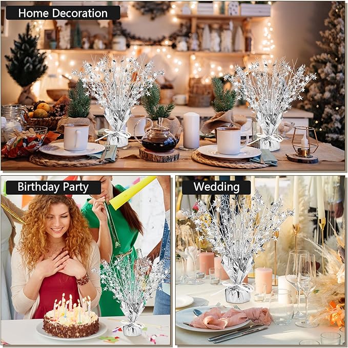 Crowye 18 Pcs Foil Spray Centerpiece Table Decoration Party Star Burst Metallic Graduation Table Centerpieces for Spring Party Birthday Season Wedding Holiday(Silver)