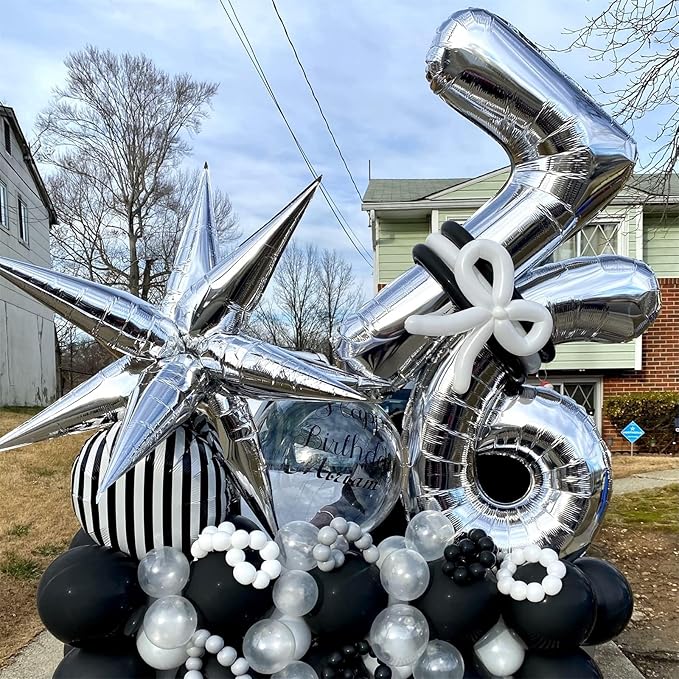 40'' Silver Number 7 Balloons, Self Inflating Foil Number Balloons Set 0-9 for Women Men, Large Digital 7 Helium Balloon for Girls Boys 7th Birthday Party New Year Decorations Anniversary Supplies