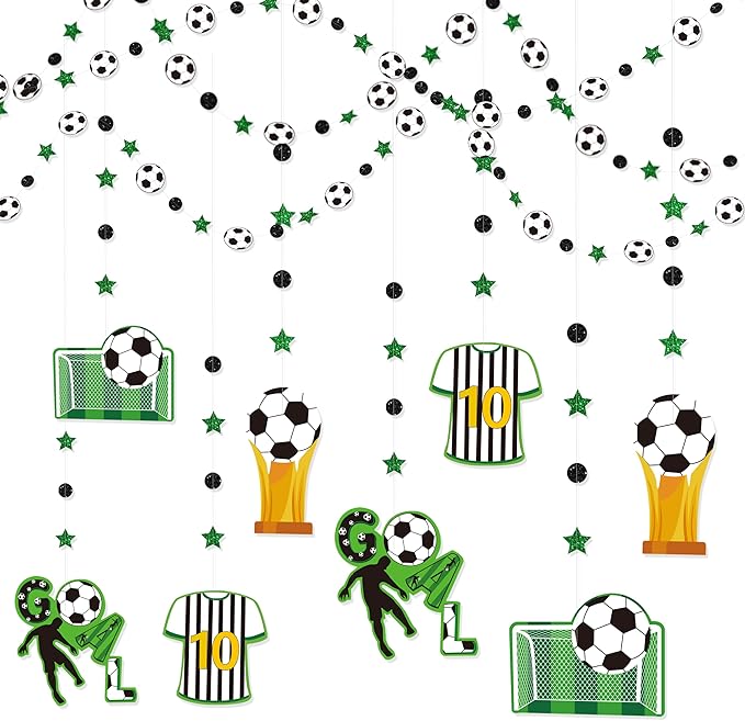 pinkblume Soccer Party Decorations Black Green Circle Dot Star Soccer Sport Theme Hanging Cutout Garland Streamer for Birthday Baby Shower Wedding Party Supplies Classroom Nursery Wall Ceiling Decor
