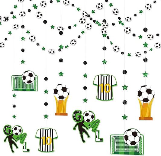 pinkblume Soccer Party Decorations Black Green Circle Dot Star Soccer Sport Theme Hanging Cutout Garland Streamer for Birthday Baby Shower Wedding Party Supplies Classroom Nursery Wall Ceiling Decor
