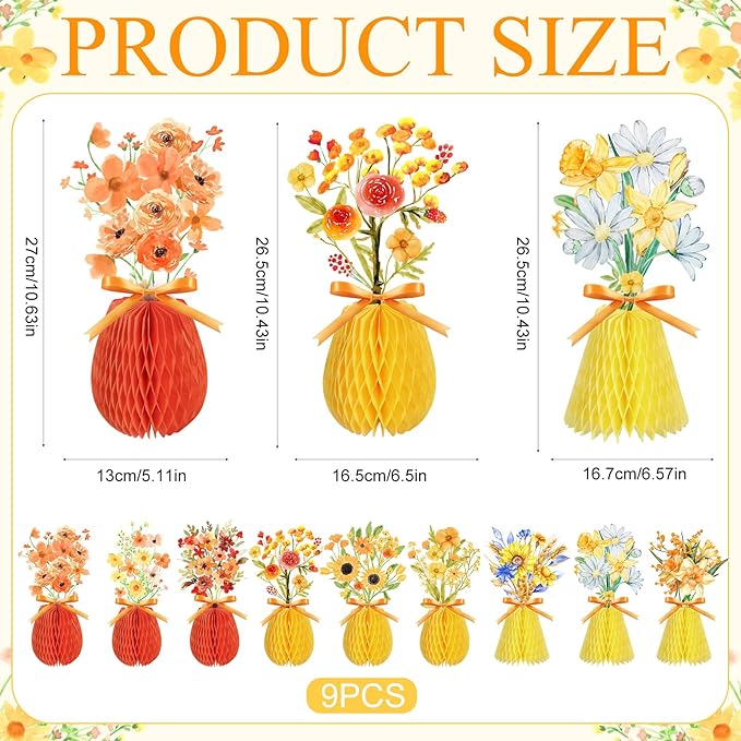 9 Pcs Wildflowers Honeycomb Centerpieces Fall Wildflower Theme Table Centerpieces Wildflower Birthday Table Decorations for Thanksgiving Holiday Party Supplies Home Decor