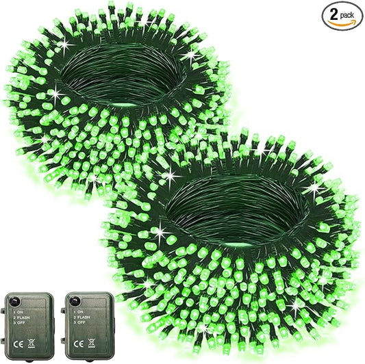 Pooqla Green Lights Battery Powered, 2 Pack Total 66.6 FT 200 LED Green String Lights Indoor Outdoor ST Patrick's Day Decoration, Twinkle Fairy Light for Home Room Party Décor