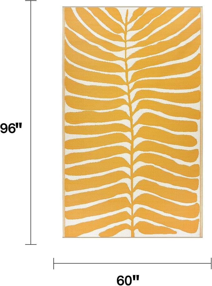Fab Habitat Tropical Botanical Floral Outdoor Rug - Waterproof, Crease-Free Fade Resistant, Reversible - Recycled Plastic - Patio Porch Balcony Deck Yard Garden - Hilo Honey - 5x8 ft