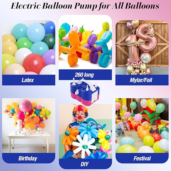 Togvu Electric Balloon Pump, 3-in-1 Portable Air Pump for Inflatables and Balloons, Dual Nozzle Balloon Blower Machine for Latex 260q Foil Balloons 110V Inflator Deflator for Pool Floats Air Mattress
