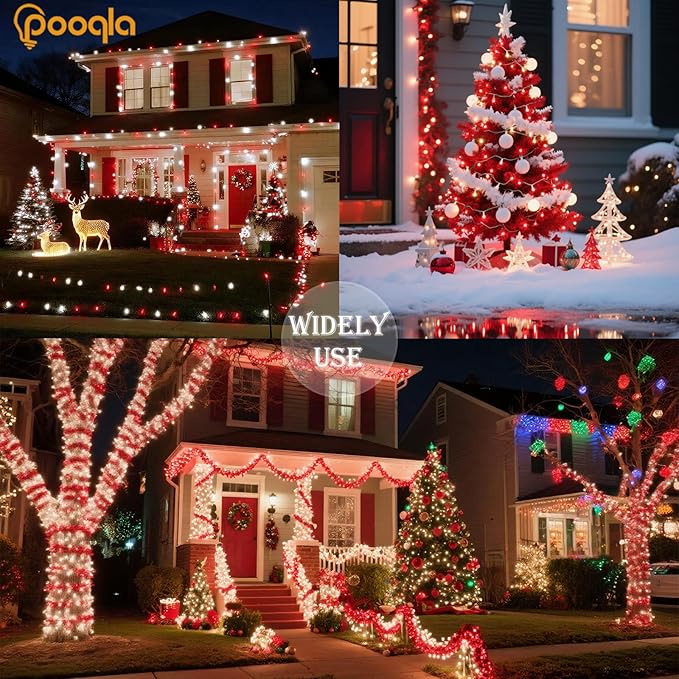 Christmas String Lights, 66 ft 200 LED Christmas Lights Plug in, Indoor Outdoor Connectable 8 Modes Clear Wire Twinkle Fairy String Lights for Xmas Tree Wedding Bedroom Party, Red and White