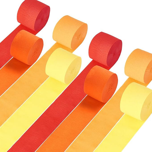 Orange Streamers Party Decorations, 8 Rolls 656ft Red Orange Yellow Crepe Paper Streamers for Thanksgiving Birthday Anniversary Firefighter Fall Decorations Supplies