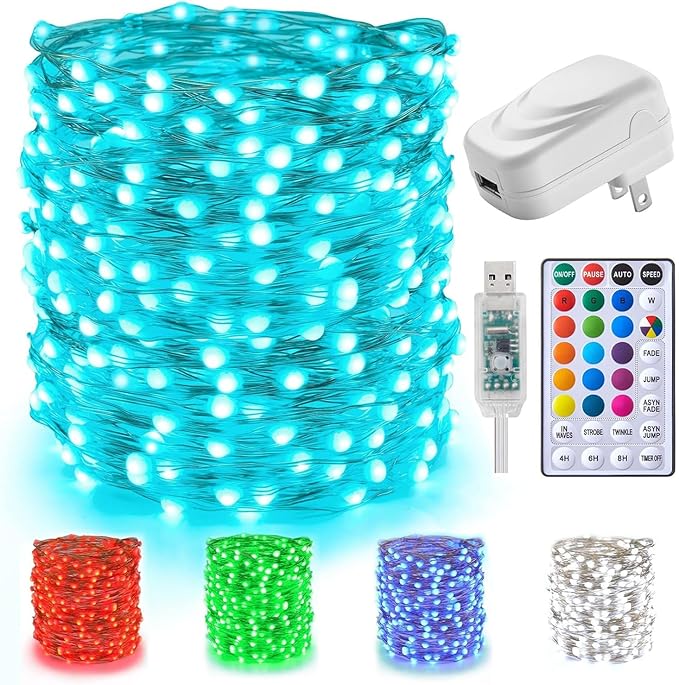 Minetom Color Changing Fairy String Lights: 66 Feet 200 Led Waterproof Twinkle Lights with Remote and Plug and 4 Light Modes for Craft Bedroom Ceiling Wedding Christmas 16 Colors
