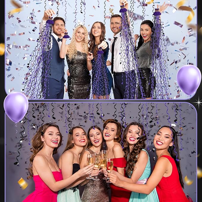 WinnerWhy 30 Pcs No Mess Confetti Poppers Hand Throw Streamers Party Poppers for Graduation 2026 Birthday Celebrations Wedding Engagement Bachelorette Party Supplies(Black and Purple)